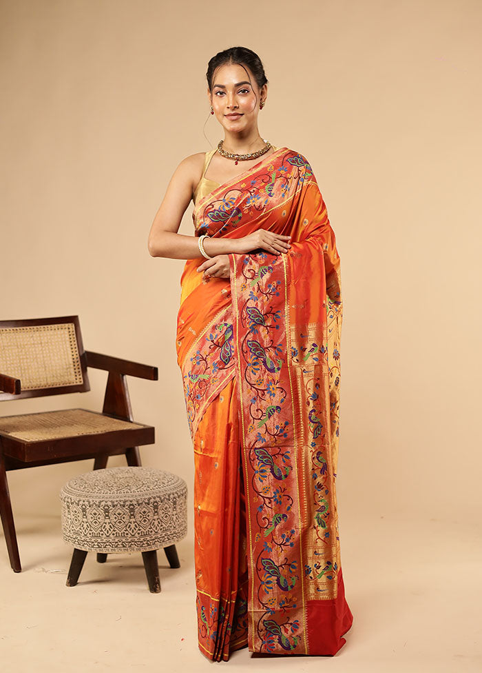 Rust Kanjivaram Silk Saree With Blouse Piece