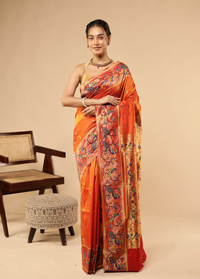 Rust Kanjivaram Silk Saree With Blouse Piece