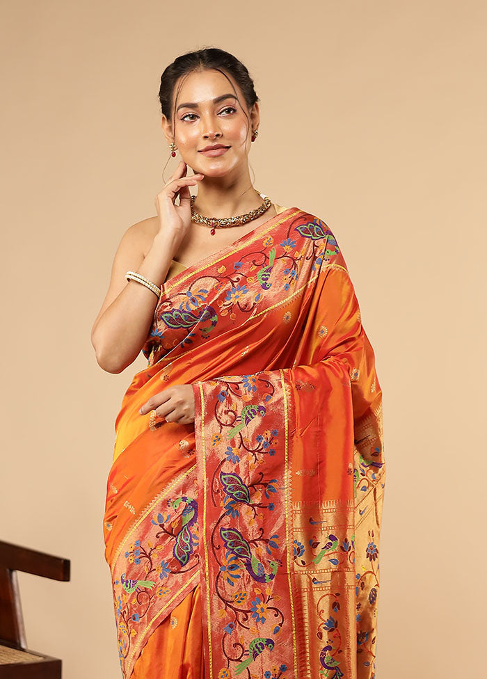 Rust Kanjivaram Silk Saree With Blouse Piece