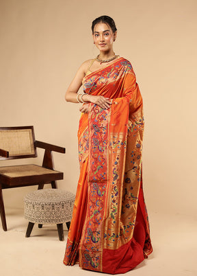 Rust Kanjivaram Silk Saree With Blouse Piece