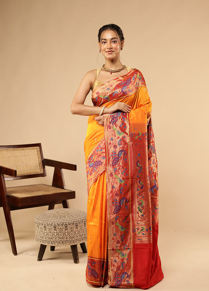 Orange Kanjivaram Silk Saree With Blouse Piece