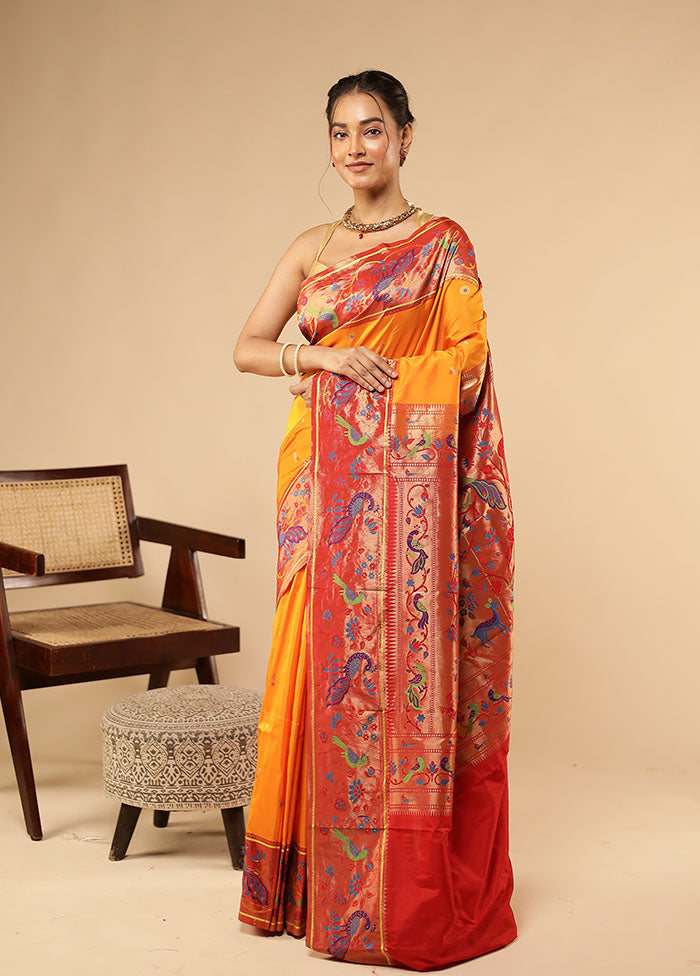 Orange Kanjivaram Silk Saree With Blouse Piece