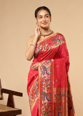 Pink Kanjivaram Silk Saree With Blouse Piece