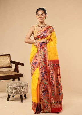 Yellow Kanjivaram Silk Saree With Blouse Piece