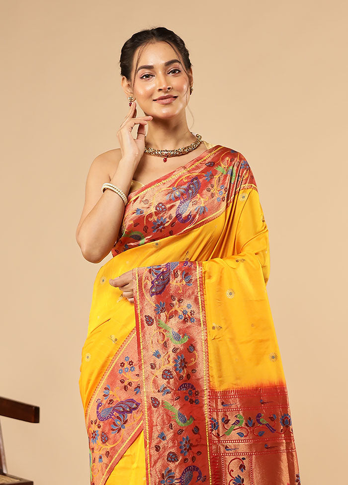 Yellow Kanjivaram Silk Saree With Blouse Piece