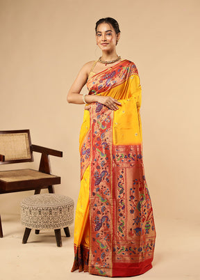 Yellow Kanjivaram Silk Saree With Blouse Piece