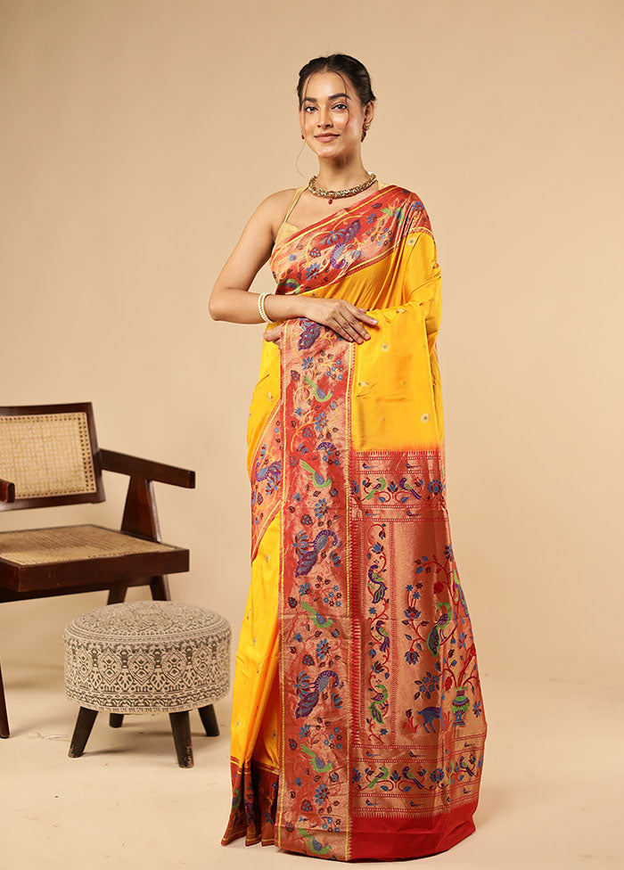 Yellow Kanjivaram Silk Saree With Blouse Piece
