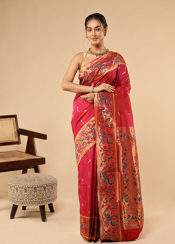 Pink Kanjivaram Silk Saree With Blouse Piece