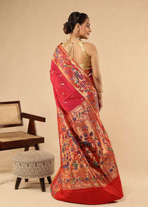Pink Kanjivaram Silk Saree With Blouse Piece