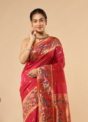 Pink Kanjivaram Silk Saree With Blouse Piece