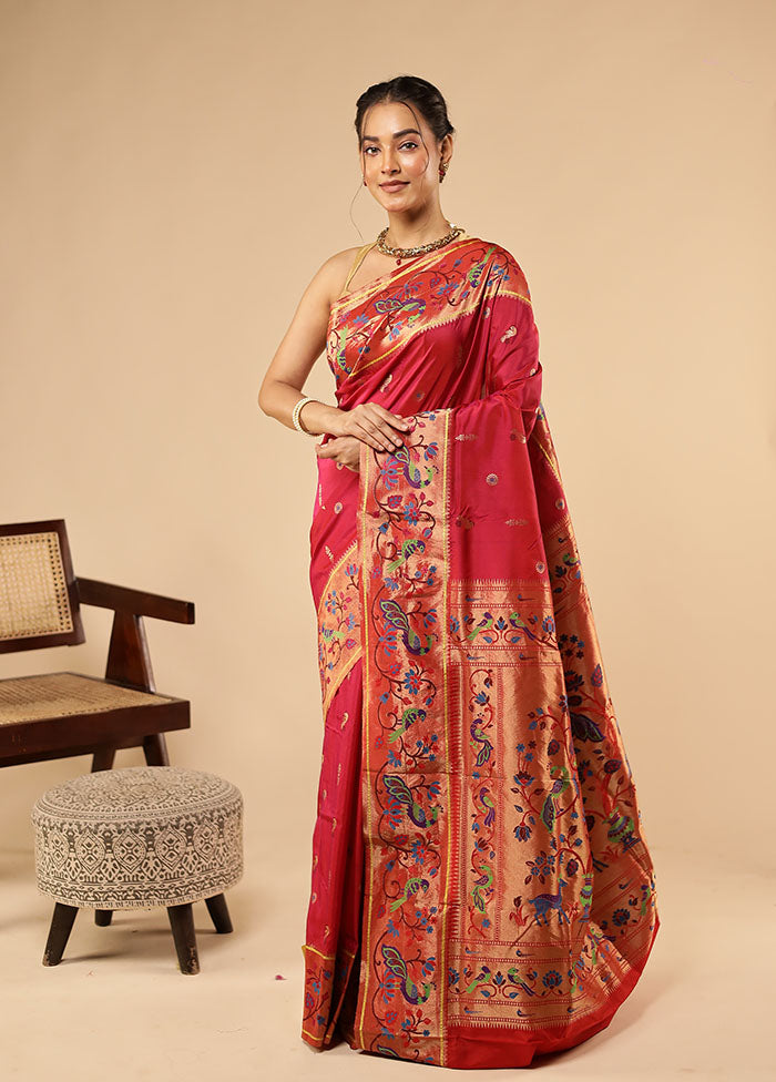 Pink Kanjivaram Silk Saree With Blouse Piece
