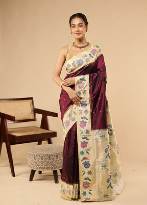 Purple Kanjivaram Silk Saree With Blouse Piece