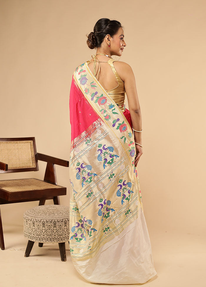 Pink Kanjivaram Silk Saree With Blouse Piece