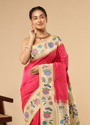 Pink Kanjivaram Silk Saree With Blouse Piece