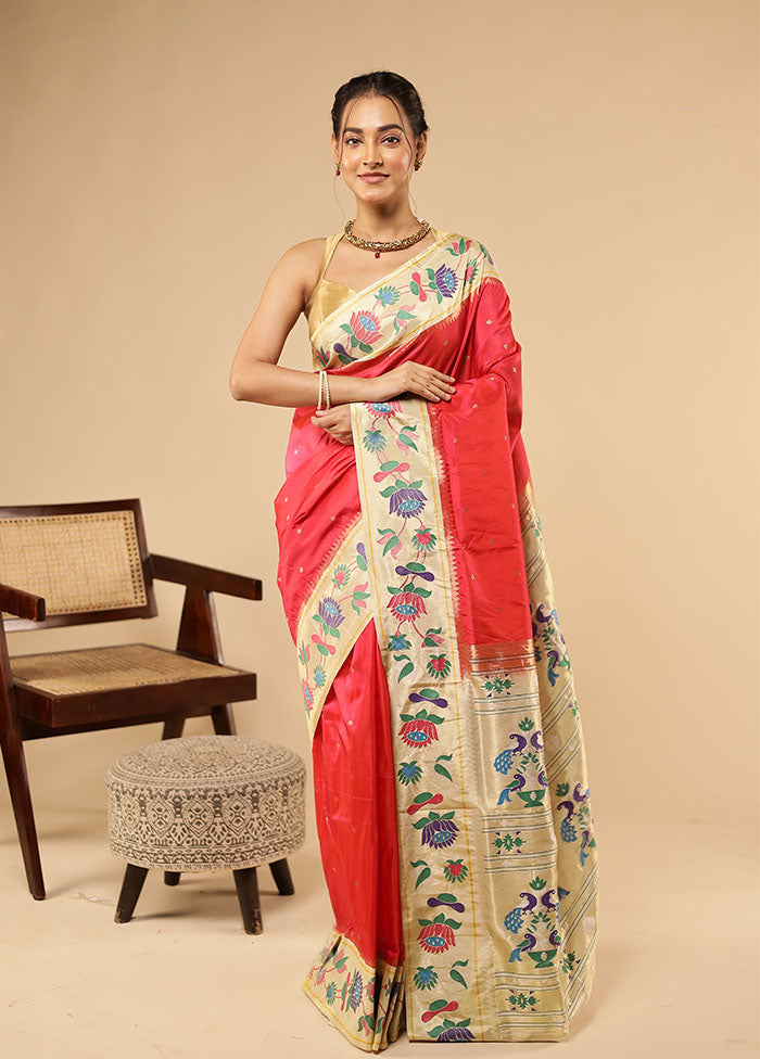 Pink Kanjivaram Silk Saree With Blouse Piece