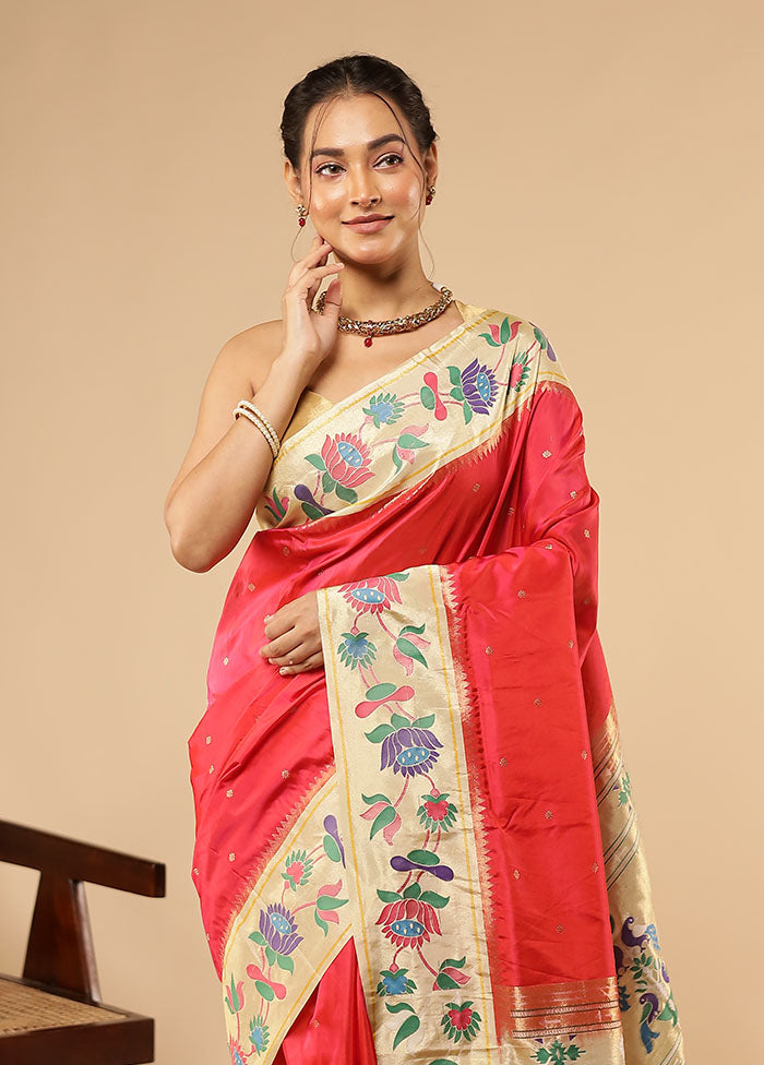 Pink Kanjivaram Silk Saree With Blouse Piece