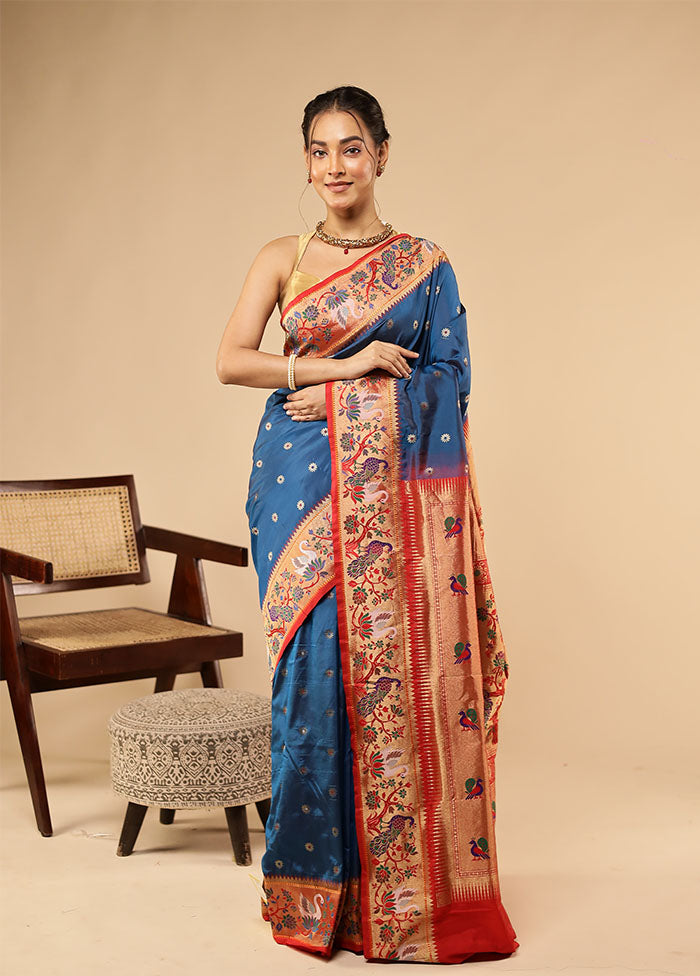Blue Kanjivaram Silk Saree With Blouse Piece