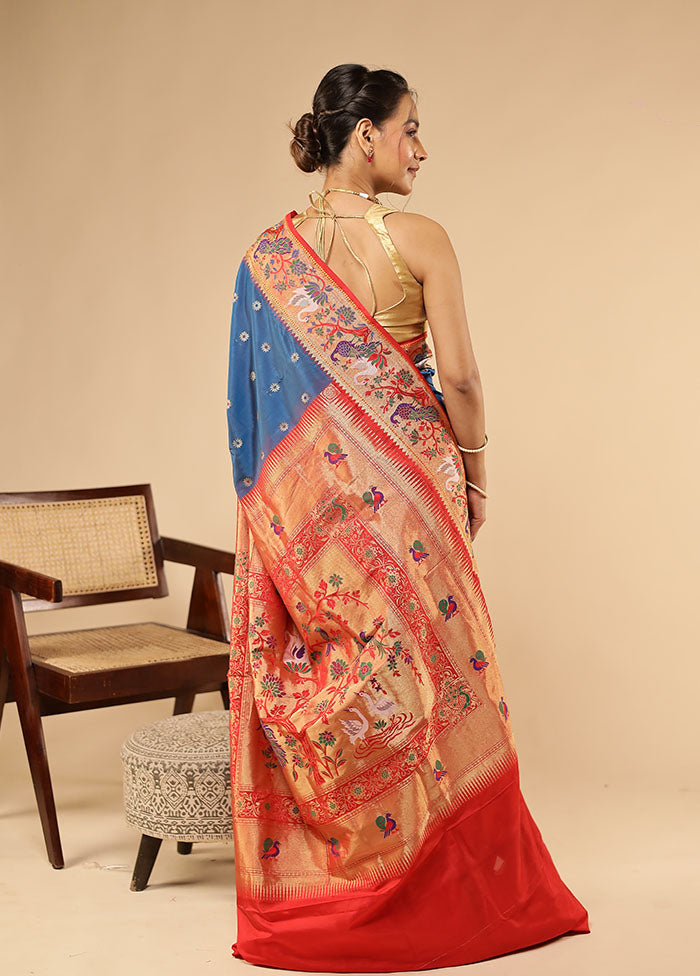 Blue Kanjivaram Silk Saree With Blouse Piece