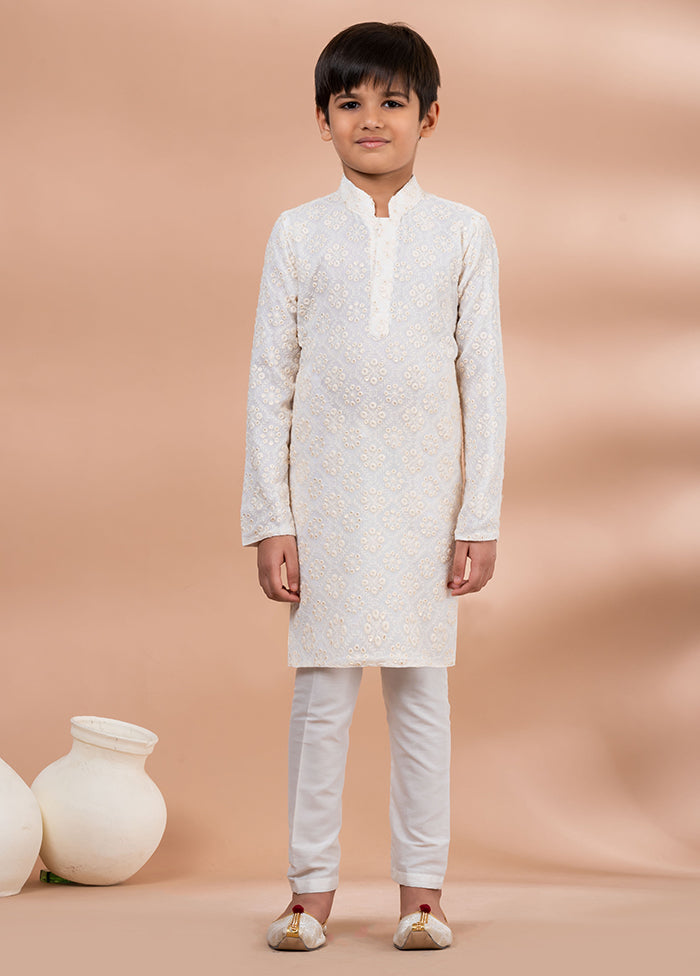White Viscose Kurta & Pajama Set