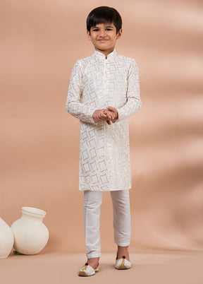 White Viscose Kurta & Pajama Set