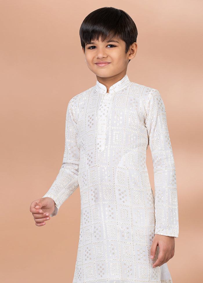 White Viscose Kurta & Pajama Set