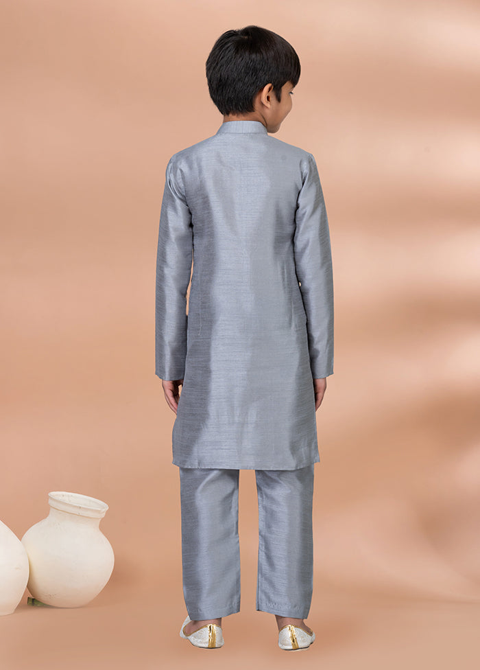 Grey Dupion Silk Kurta & Pajama Set