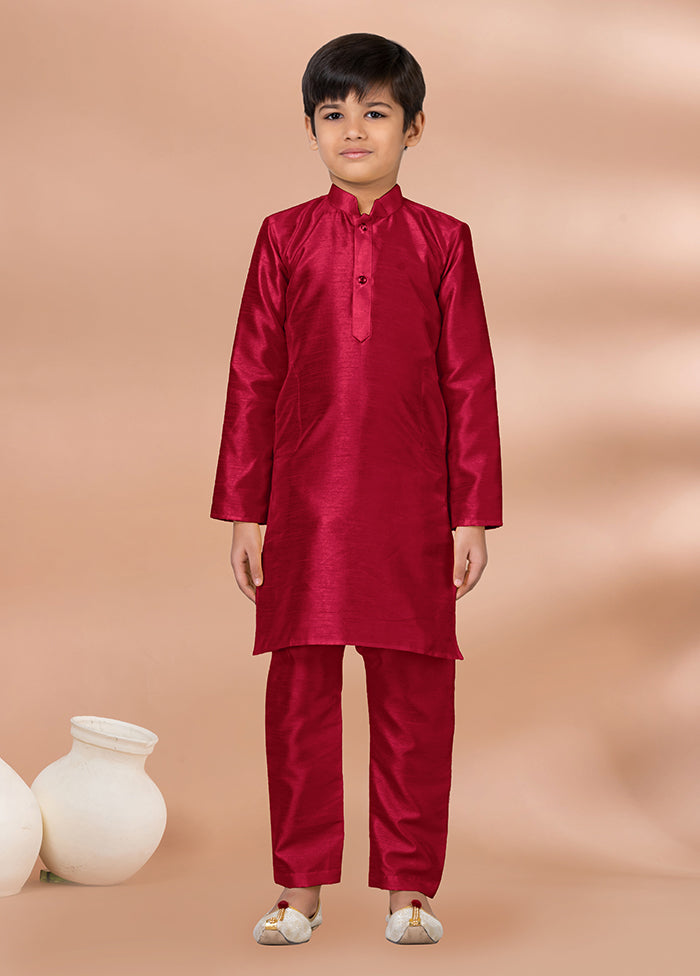 Maroon Dupion Silk Kurta & Pajama Set