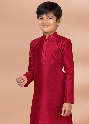 Maroon Dupion Silk Kurta & Pajama Set