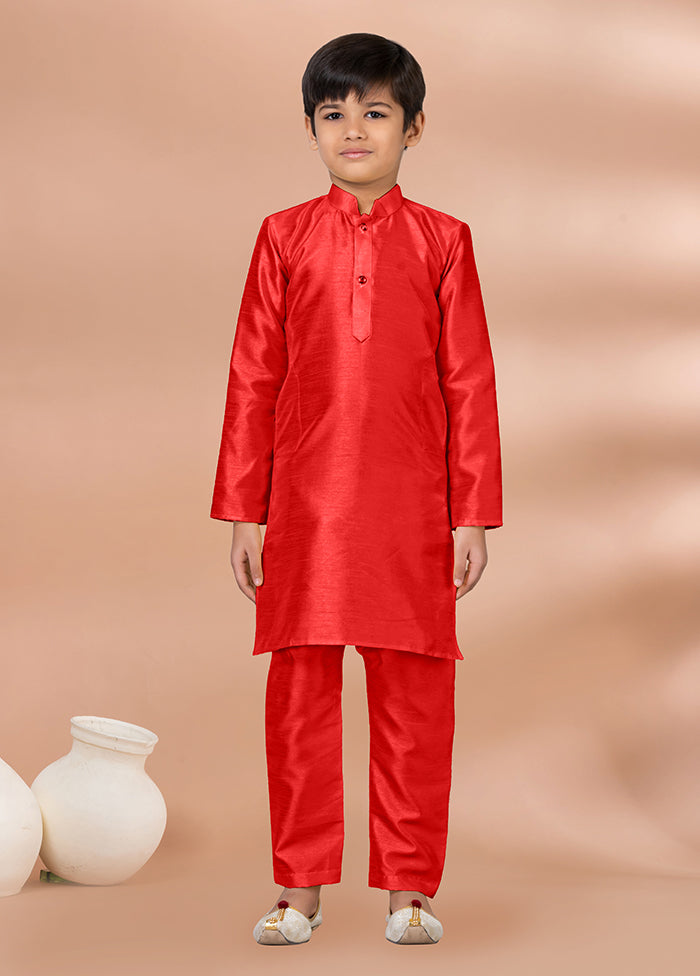 Red Dupion Silk Kurta & Pajama Set