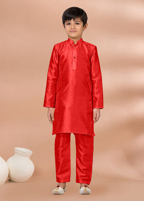Red Dupion Silk Kurta & Pajama Set