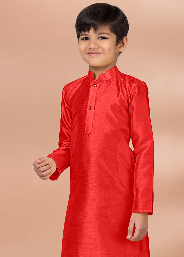 Red Dupion Silk Kurta & Pajama Set