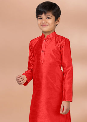 Red Dupion Silk Kurta & Pajama Set