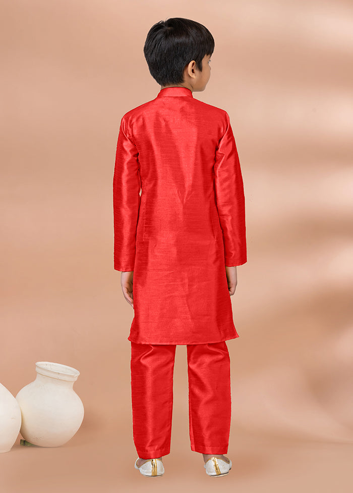 Red Dupion Silk Kurta & Pajama Set