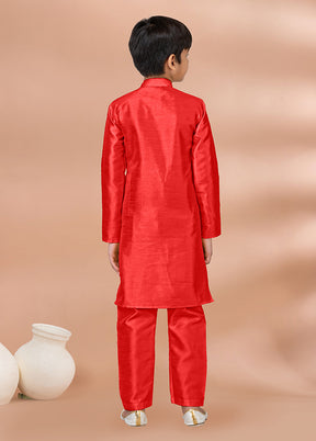 Red Dupion Silk Kurta & Pajama Set