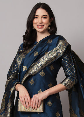 3 Pc Blue Readymade Cotton Dupatta Suit Set