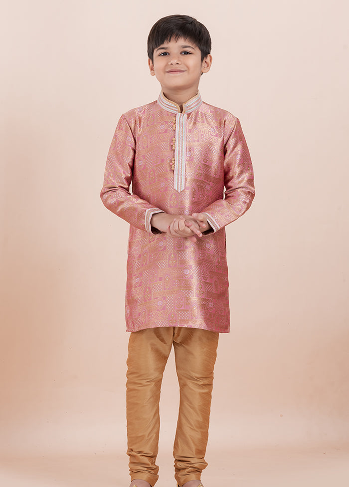 Orange Jacquard Silk Kurta & Pajama Set