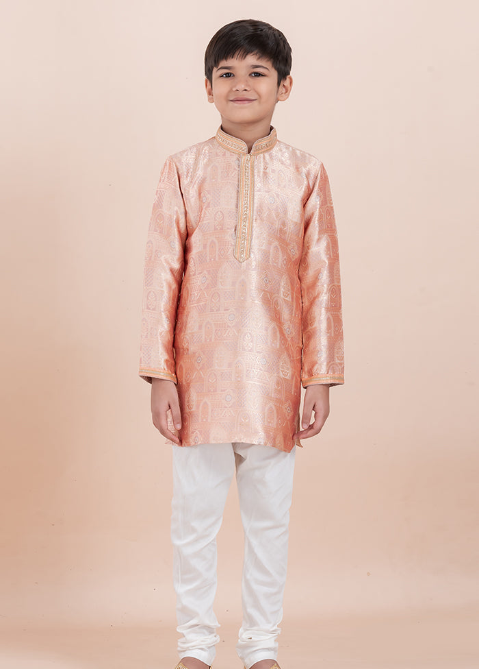 Orange Jacquard Silk Kurta & Pajama Set