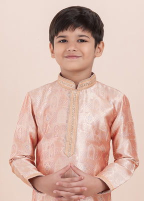 Orange Jacquard Silk Kurta & Pajama Set