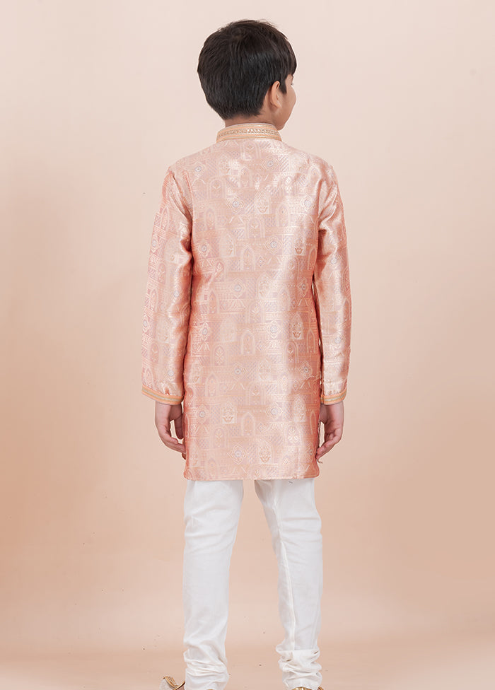 Orange Jacquard Silk Kurta & Pajama Set