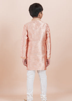 Orange Jacquard Silk Kurta & Pajama Set