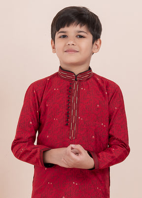 Red Cotton Kurta & Pajama Set
