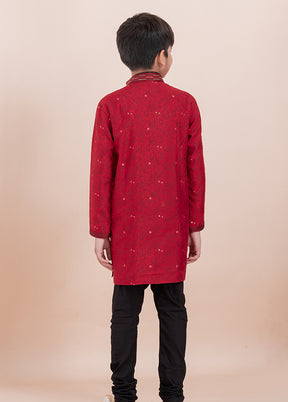 Red Cotton Kurta & Pajama Set