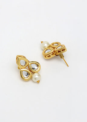 Gold Plated Kundan Stud Earrings - Indian Silk House Agencies