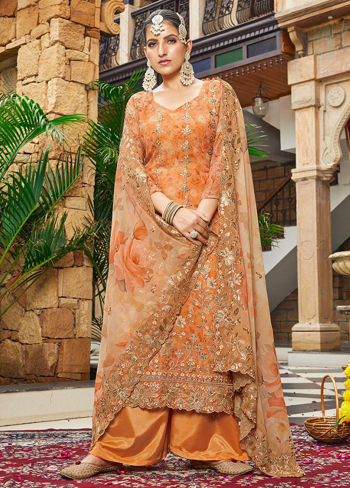 3 Pc Yellow Unstitched Georgette Suit Set VDSOT030052049 - Indian Silk House Agencies