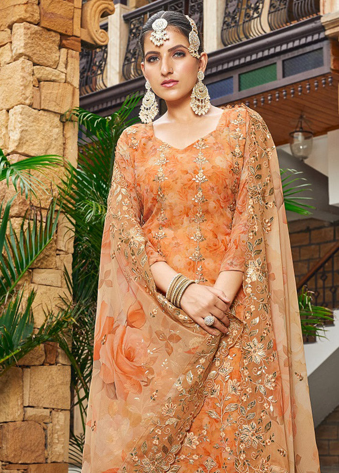 3 Pc Yellow Unstitched Georgette Suit Set VDSOT030052049 - Indian Silk House Agencies