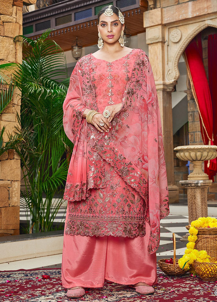 3 Pc Pink Unstitched Georgette Suit Set VDSOT030052050 - Indian Silk House Agencies