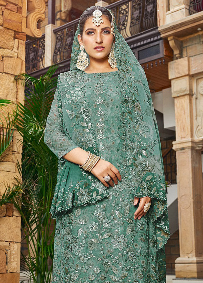 3 Pc Green Unstitched Georgette Suit Set VDSOT030052051 - Indian Silk House Agencies