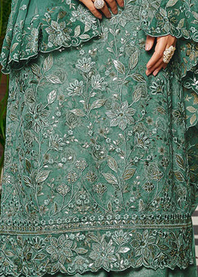 3 Pc Green Unstitched Georgette Suit Set VDSOT030052051 - Indian Silk House Agencies