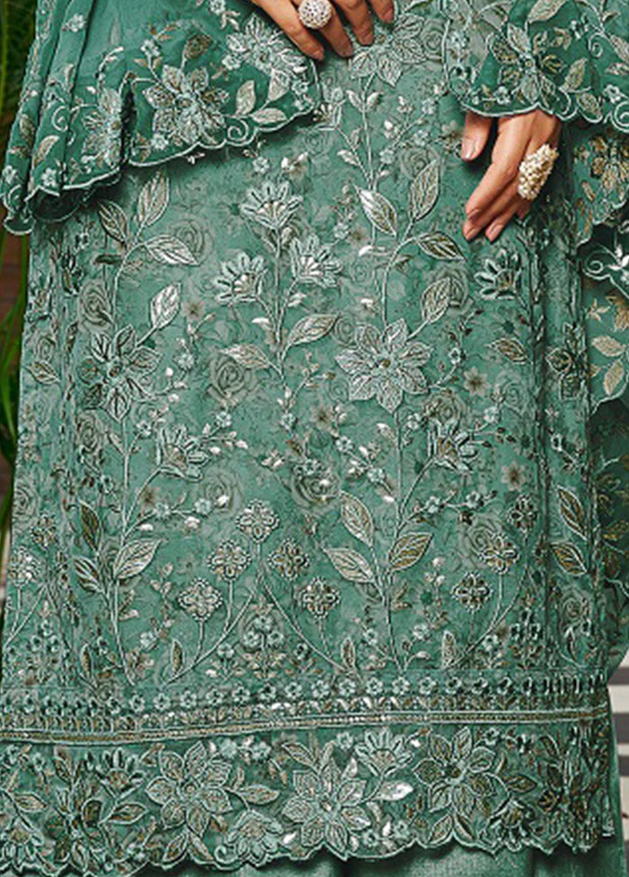 3 Pc Green Unstitched Georgette Suit Set VDSOT030052051 - Indian Silk House Agencies