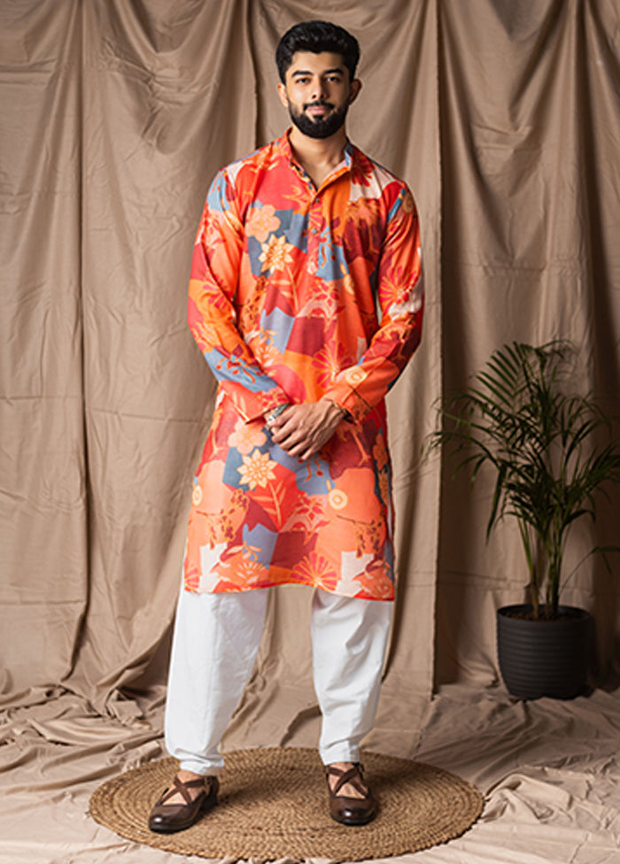 Orange Silk Kurta & Pajama Set